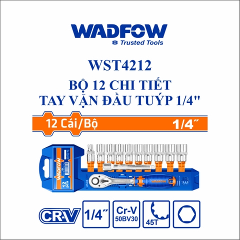 Bộ 12 chi tiết tay vặn đầu tuýp 1/4" wadfow WST4212