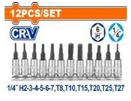 Bộ 12 đầu tuýp1/4" ra đầu vít lụ giác, sao