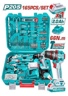 Bộ 165 món  bao gồm máy  khoan búa  không chổi  than dùng pin  20v  TIDLI20668