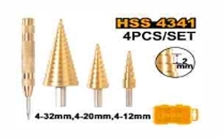 Bộ 4 món mũi  khoan tháp 4 32mm và mũi  đục lấy dấu tâm