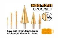 Bộ 6 món mũi khoan tháp 4 32mm và mũi khoan răng cưa