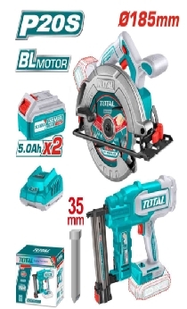 Bộ combo  máy bắn đinh  TCBNLI2005  & máy cưa đĩa  tròn không  chổi than  TSLI1851  dùng pin 20V