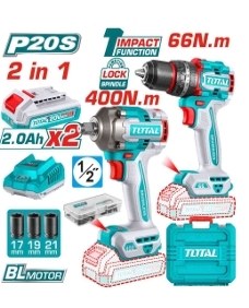 Bộ combo  máy khoan  búa  TIDLI20668  1 & máy siết  buloong  TIWLI2040  1 không chổi  than  dùng  pin 20V