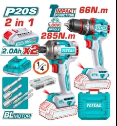 Bộ combo  máy khoan  búa  TIDLI20668  1 & máy siết  vít  TIRLI20281  không chổi  than  dùng  pin 20V