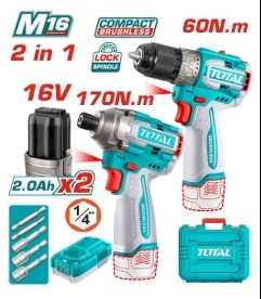 Bộ combo  máy khoan  TDLI16681 &  máy siết vít  TIRLI16171  không chổi  than  dùng pin  16V