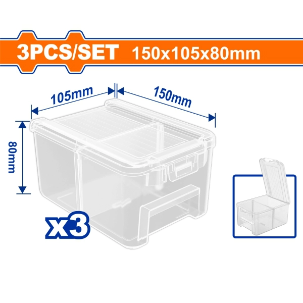 Bộ 3 Hộp nhựa trong suốt chia ngăn đựng linh kiện 150x105x80mm WTB8333
