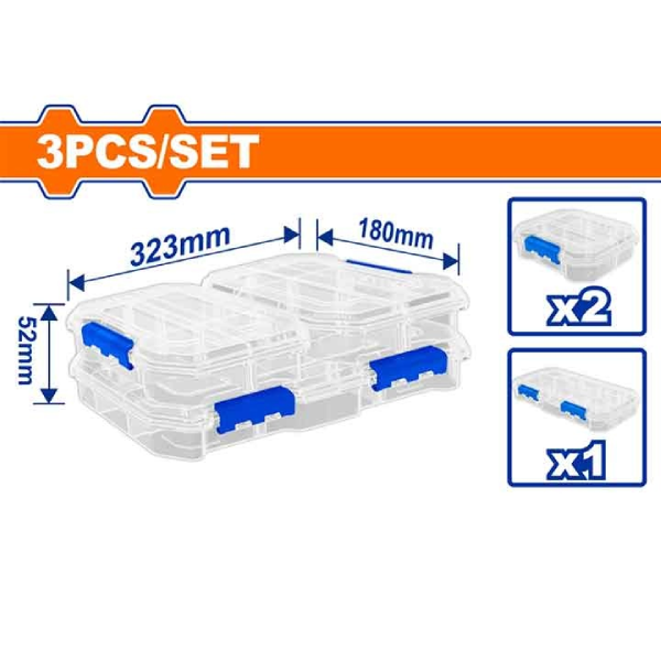 Bộ 3 Hộp nhựa trong suốt chia ngăn đựng linh kiện Wadfow WTB8343