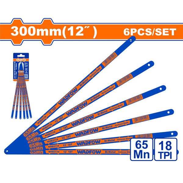 Bộ 6 lưỡi khung cưa sắt 300mm(12') 18T WadFow WHB2118
