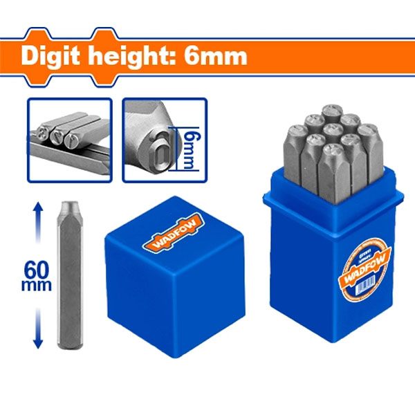 Bộ 9 mũi đột chữ số 6mm WadFow WCC9596