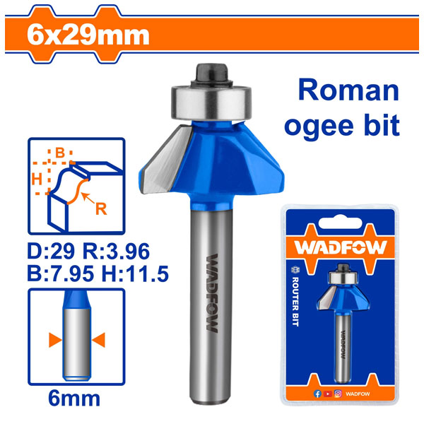 Mũi phay gỗ đánh chỉ cổ điển 6x6x29mm WadFow WRG5403