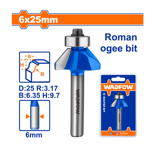 Mũi phay gỗ đánh chỉ cổ điển WadFow WRG5402 6x6x25mm