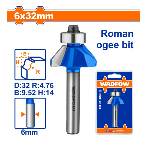 Mũi phay gỗ đánh chỉ cổ điển WadFow WRG5404 6x6x32mm