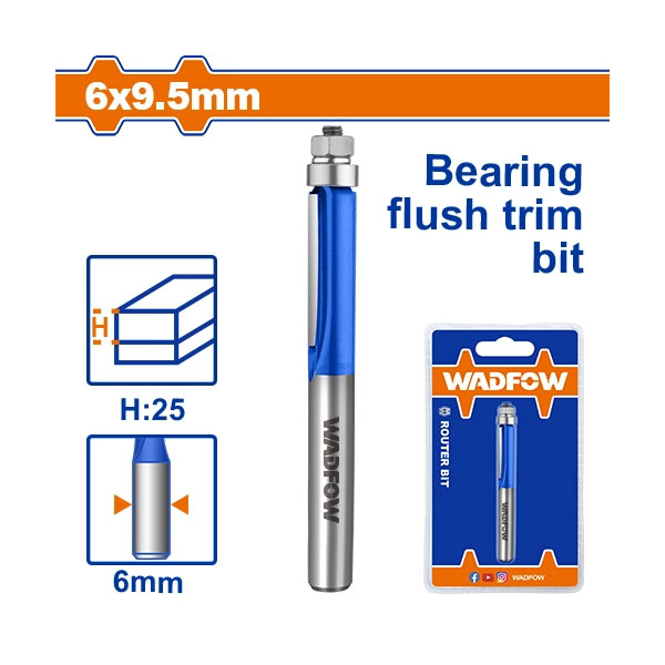 Mũi phay gỗ thẳng bi dưới 6x6x9.5mm WadFow WRG7403
